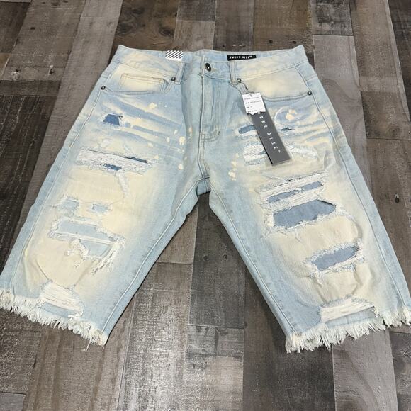 SMOKE RISE JEAN SHORTS “SPECKLE BLUE” MENS SIZE 34 NWT DISTRESSED - Picture 1 of 12